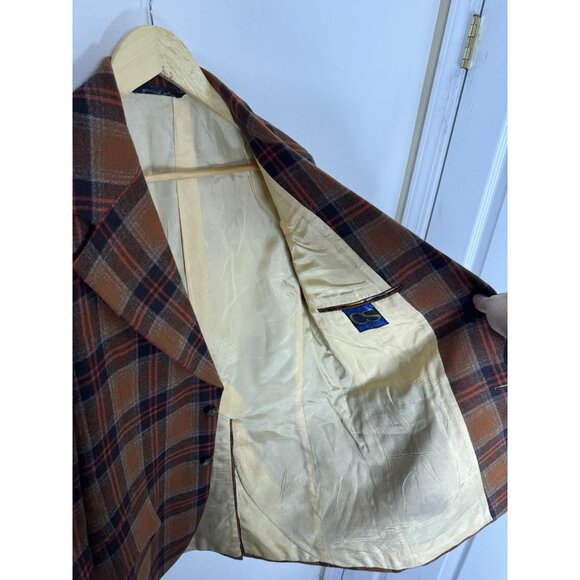 Vintage Country Squire Plaid Wool Sport Coat Men 40 Brown Orange Check 70s - Picture 6 of 8